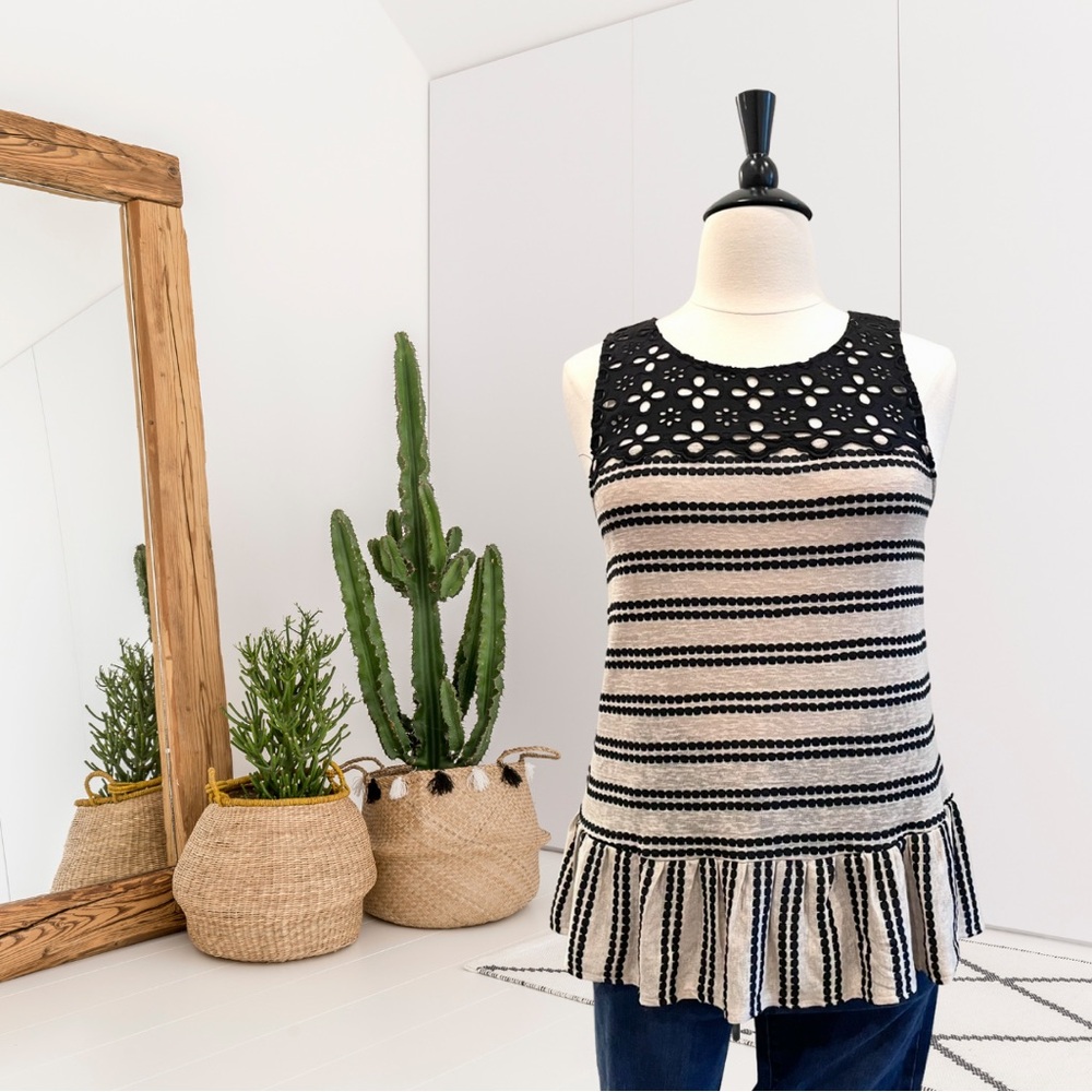 Free People Molly Retro Striped Eyelet Peplum Top